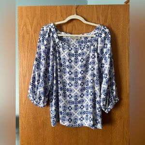 NWT LOFT blue and white blouse size M
